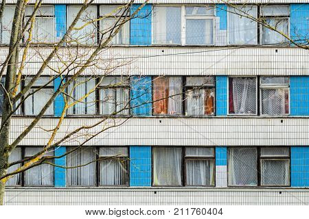 Facade Of An Old High-rise Building. Urbanization Concept