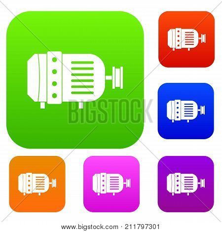 Electric motor set icon color in flat style isolated on white. Collection sings vector illustration