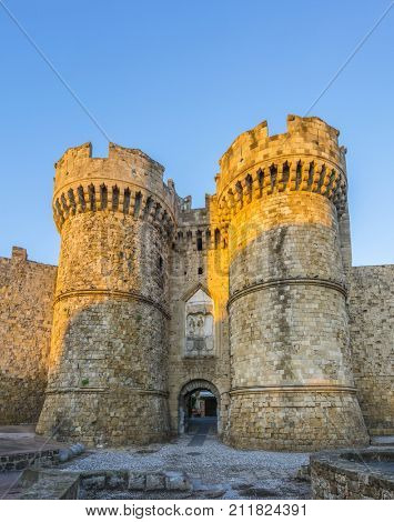 The old medieval  town of Rhodes in Greece the Grand Master Palace