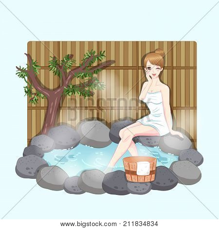 woman with hot spring on the white bakground