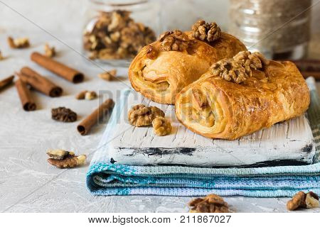 Slices with maple syrup and walnuts for breakfast