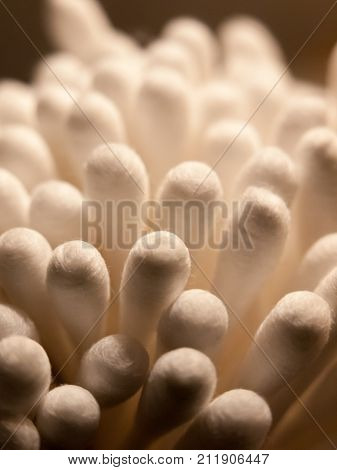 Close Of Bunch Of Cotton Wool Bud Q Tips Top