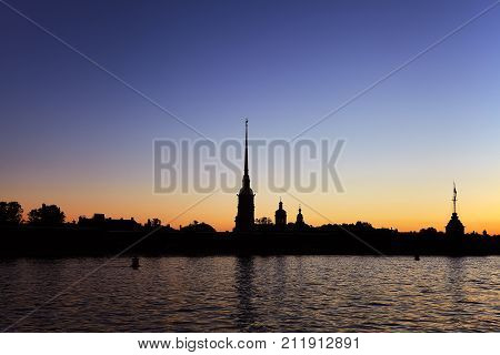 Peter and Paul fortress and the Neva river at sunrise Saint-Petersburg Russia