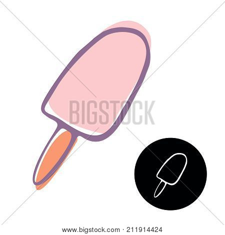 Ice cream icon. Eskimo strawberry vector. Doodle cartoon style.