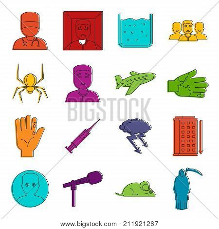 Phobia symbols icons set. Doodle illustration of vector icons isolated on white background for any web design