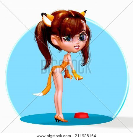 Cute cartoon Cosplay player Fox, 3D illustration