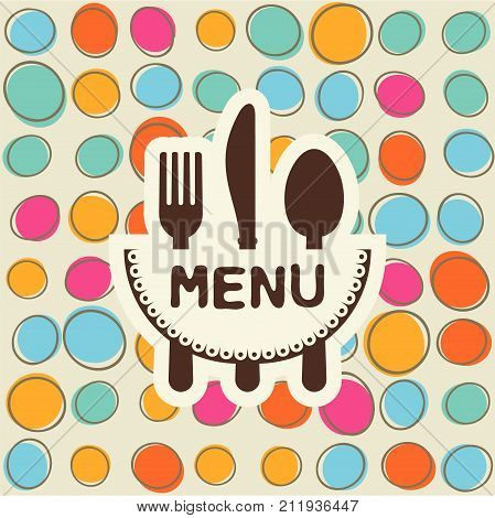 Fork, spoon and knife with a tag for text. Cutlery for the menu of the restaurant or cafe. Illustration for menu with banner, knife, fork and spoon in modern flat design