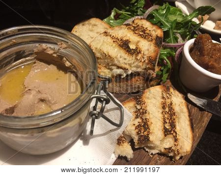 Creamy chicken liver paty and crispy bread