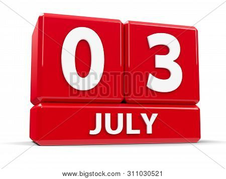 Red Cubes - The Third Of July - On A White Table - Republic Of Belarus Independence Day, Three-dimen