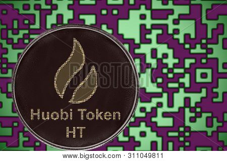 Bitcoin Ht Huobi Token Coin Cryptocurrency On The Background Of Crypto Code