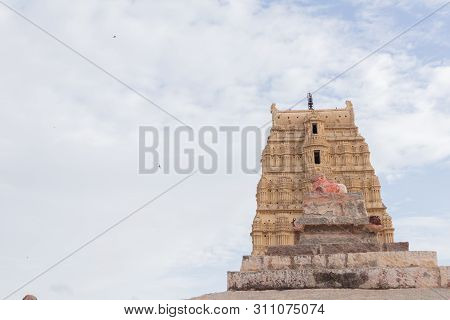 Hampi, India July 8, 2019 : Inner View Of Virupaksha Or Pampapati Temple North Gopuram Hampi, Karnat
