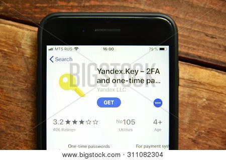 Stavropol, Russian Federation. July 1, 2019. Smartphone With Mobile Application Yandex.key - 2fa And
