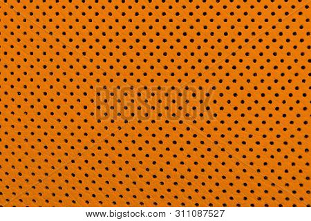 Modern Luxury Car Orange Leather Interior.  Part Of Perforated Leather Car Seat Details. Brown Perfo