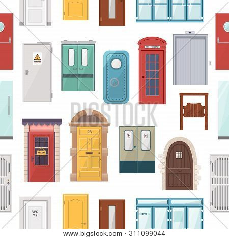 Doors Set House Doorway Front Entrance To House And Building In Flat Style Doorstep Decoration Eleme
