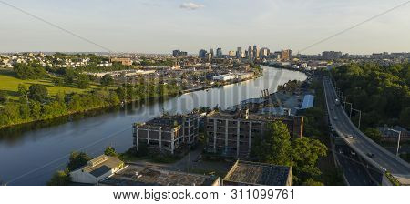 The James River Flows By The Downtown Metro Area Of Newark New Jersey