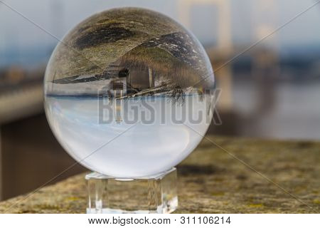 Crystal Ball View Of Original Severn Crossing Suspension Bridge, Landscape