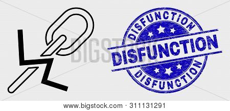 Vector Contour Break Chain Pictogram And Disfunction Seal. Blue Rounded Distress Seal With Disfuncti
