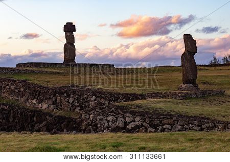 Ahu Tahai And Ahu Vai Uri In Tahat Archaeological Complex, Easter Island, Chile