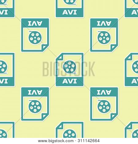 Green Avi File Document Icon. Download Avi Button Icon Isolated Seamless Pattern On Yellow Backgroun
