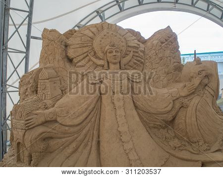 Sculptures Of Characters Russian Fairy Tales Made From Sand. Russia Sochi 06 22 2019