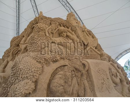 Sculptures Of Characters Russian Fairy Tales Made From Sand. Russia Sochi 06 22 2019
