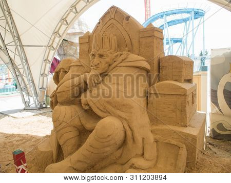 Sculptures Of Characters Russian Fairy Tales Made From Sand. Russia Sochi 06 22 2019