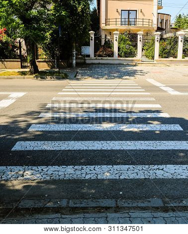 Pedestrian Crossing And Zebra Crossing In The City.
