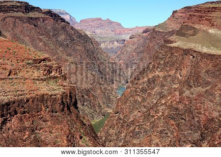 The Granite Gorge And Colorado River As Seen From The Tonto Trail Descending Toward Hance Rapids In 