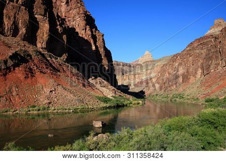 A Placid Stretch Of The Colorado River Just Above Hance Rapids In Grand Canyon National Park, Arizon