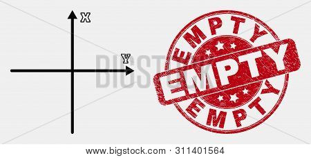 Vector Outline Cartesian Axes Icon And Empty Stamp. Blue Rounded Grunge Seal Stamp With Empty Messag