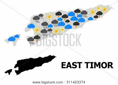Weather Mosaic Vector Map Of East Timor. Geographic Mosaic Map Of East Timor Is Constructed From Sca