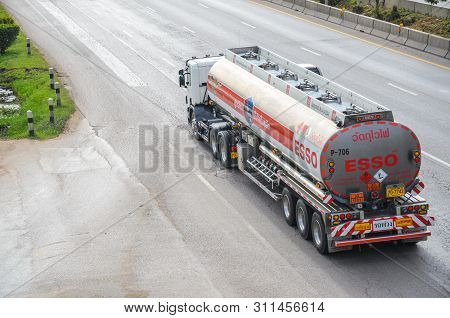 Bangkok, Thailand - July,22,2018 :esso Oil Truck On The Highway For Service To Customer On Time, On 