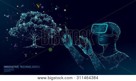 Virtual Digital Biotechnology Tree Engineering Concept. 3d Render Vr Helmet Augmented Reality Vitami