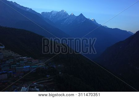 Early morning view of Namche Bazaar village, Sagarmatha national park, Khumbu valley, Himalayas, Nepal