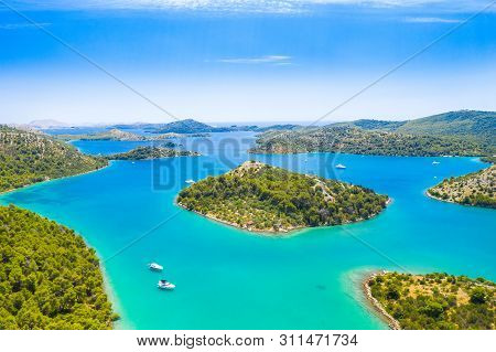 Beautiful Blue Sea, Small Islands Archipelago In Nature Park Telascica On The Island Of Dugi Otok In