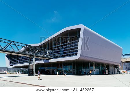 Lorient, France - August 3, 2018: Modern Architecture Museum In Keroman Submarine Base. It Was A Ger
