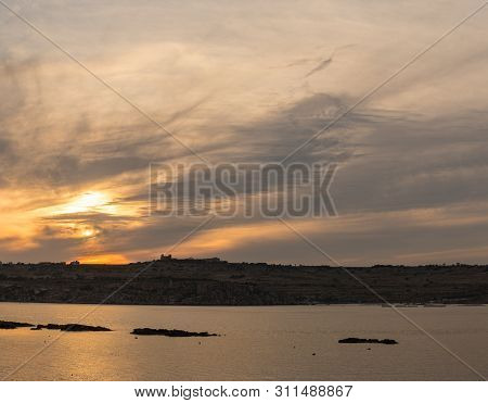 The Panorama Of Harbour On St Paul S Bay With Fishing Boats And Tourist Ships, Bugibba, Malta