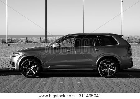 Noordwijk, The Netherlands - Januari 20, 2019: Volvo Xc90 Parked By The Side Of The Road. Nobody In 