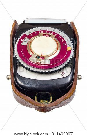 Vintage Photo Light Meter Close Up Isolated Over White Background