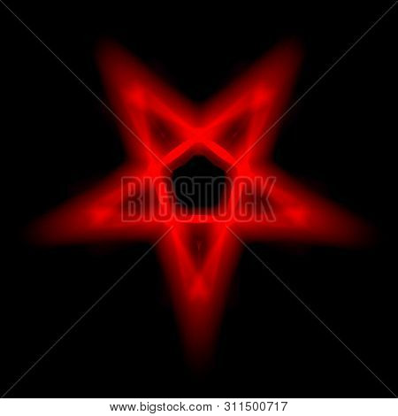 Reversed Pentagram Symbol. Wiccan Symbols Of Sulfur.blood Red Runic Spell Circle. Satanic Sign, Magi