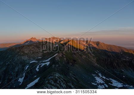 Sunrise Carpathian Mountains, Fagaras. In View Of The Negoiu Outdoors