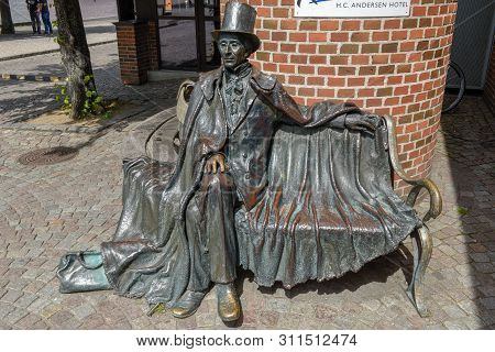 Statue Of Writer H.c. Andersen At Odense On Denmark