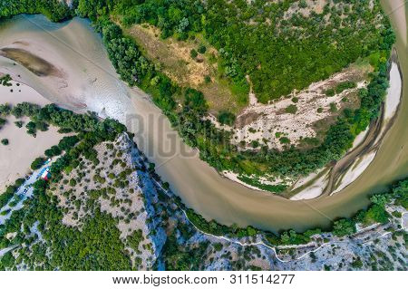 Aerial View Of The River Nestos In Xanthi, Greece.