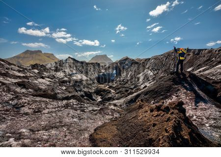 Typical icelandic landscape with black stones mountains, Iceland, Europe