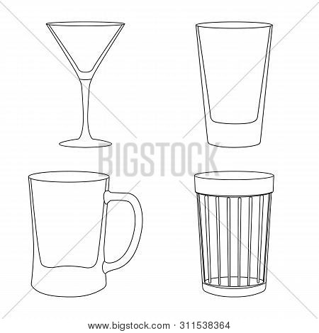 Vector Illustration Of Dishes And Container Sign. Set Of Dishes And Glassware Vector Icon For Stock.