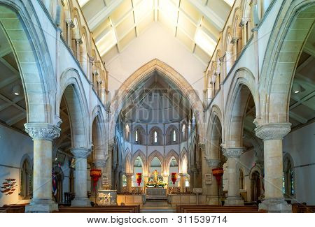 Honolulu, Hawaii - May 3,  2019:   Historic Center,the Nave Of The St. Andrew Cathedral
