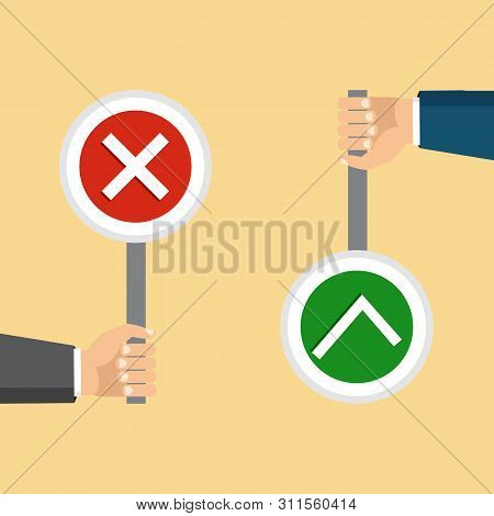Vector Illustration. The Concept Of Choice, The Right Choice And A Wrong Decision.