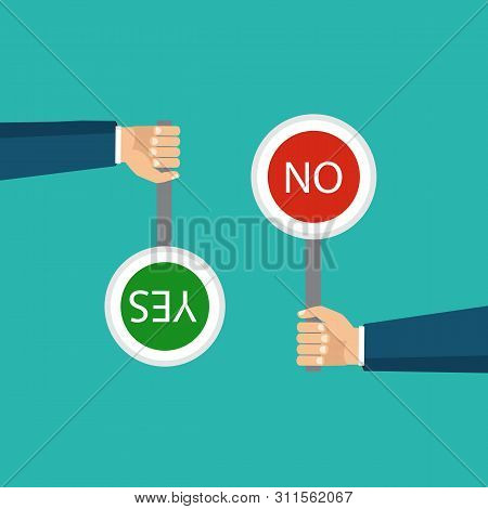 The Concept Of Choice, The Right Choice And A Wrong Decision. Bunners No Or Yes. Vector