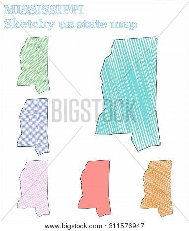 Mississippi Sketchy Us State. Great Hand Drawn Illustration. Noteworthy Childish Style Icon.