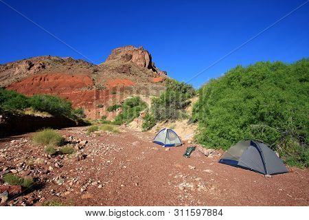 The Hance Rapids Campsite In Grand Canyon National Park, Arizona.